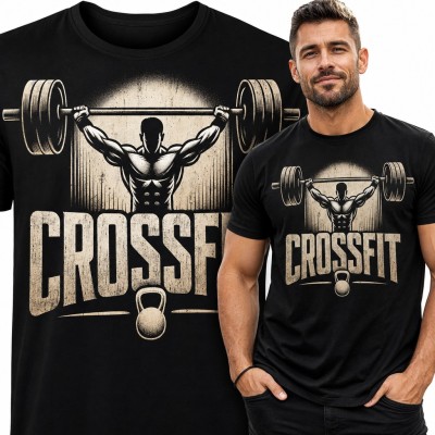 Koszulka męska „Crossfit” - sztangista z kettlebell dla fana treningu