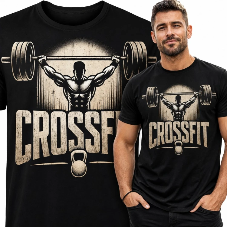 Koszulka męska „Crossfit” - sztangista z kettlebell dla fana treningu