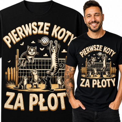 Koszulka męska „Pierwsze koty za płoty” - koty grające w siatkówkę