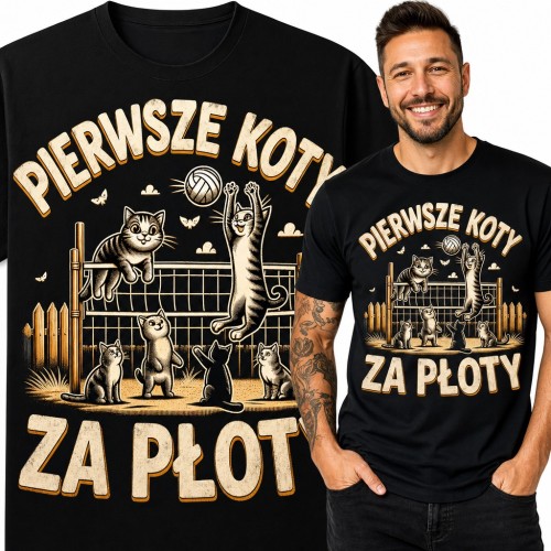 Koszulka męska „Pierwsze koty za płoty” - koty grające w siatkówkę