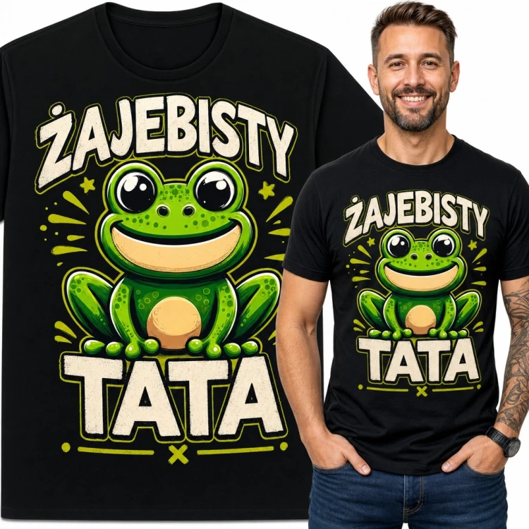 Koszulka męska „Żajebisty tata” z uśmiechniętą żabą