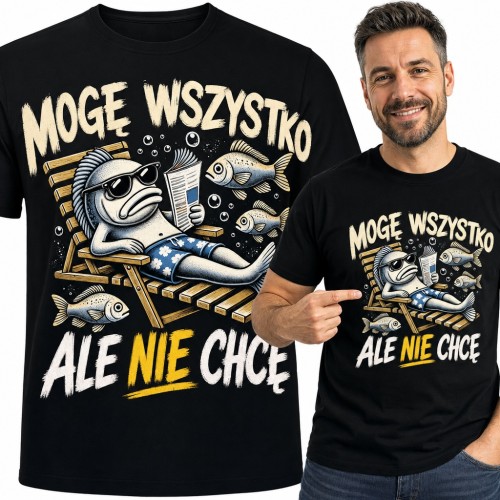 Koszulka męska „Mogę wszystko ale nie chcę” - leniwa ryba na leżaku