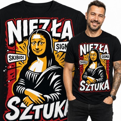 Koszulka męska Mona Lisa pop-art „Niezła sztuka” - skibidi i sigma