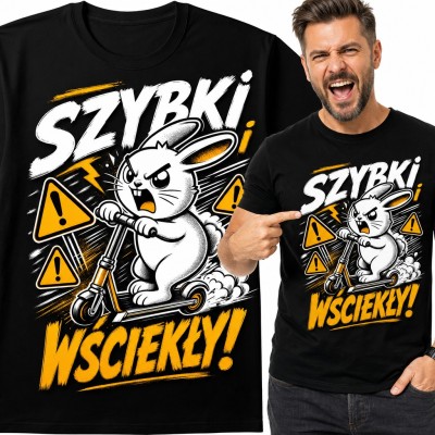 Koszulka męska z królikiem na hulajnodze „Szybki i wściekły!”
