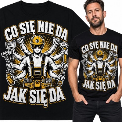 Koszulka męska „Co się nie da, jak się da” - wieloręki majster z narzędziami