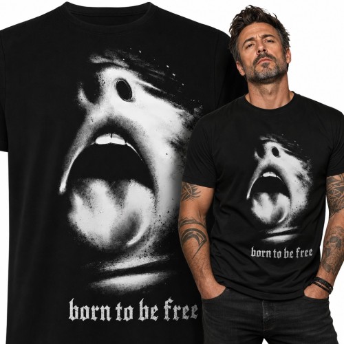 Koszulka męska „Born to be free” z krzyczącą twarzą w stylu grunge