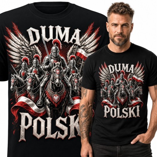 Koszulka męska „Duma Polski” - husaria ze skrzydłami i orłem