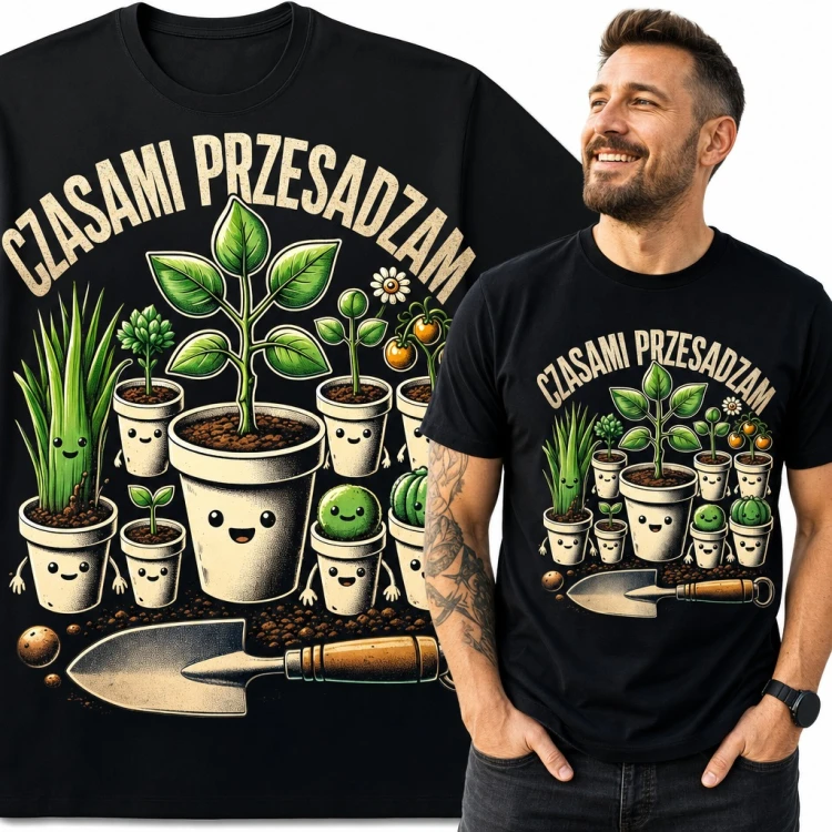 Koszulka męska „Czasami przesadzam” - dla ogrodnika, rośliny w doniczkach