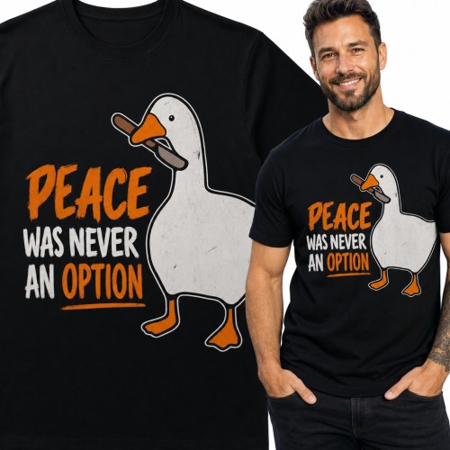 Koszulka męska z gęsią z nożem i napisem „Peace was never an option”