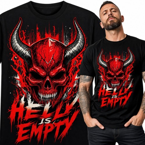 Koszulka męska „Hell is Empty” - czerwona czaszka demona z rogami