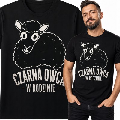Koszulka męska z owcą „Czarna owca w rodzinie” - humorystyczny nadruk