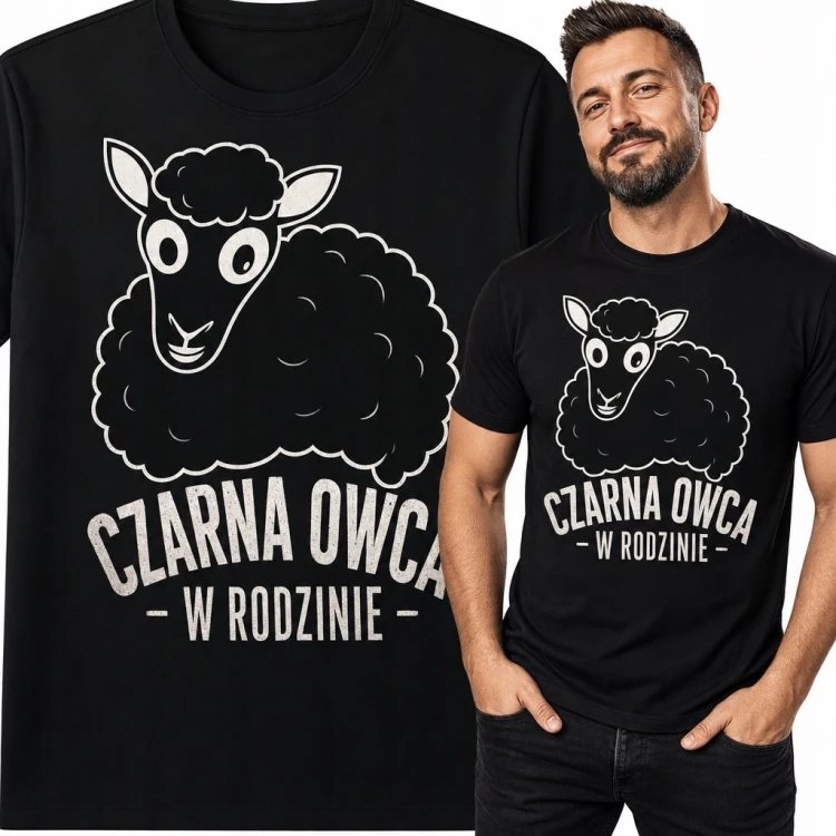 Koszulka męska z owcą „Czarna owca w rodzinie” - humorystyczny nadruk