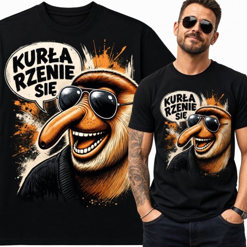 Koszulka męska nosacz w okularach z memu „Kurła rzenie się”