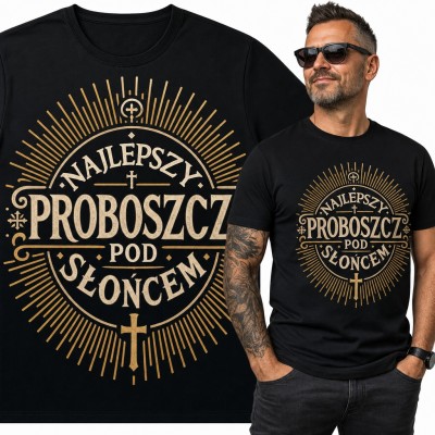 Koszulka męska „Najlepszy proboszcz pod słońcem” - prezent dla księdza z krzyżem