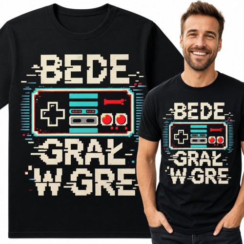 Koszulka męska „Będę grał w grę” - retro pad pixel art dla gracza
