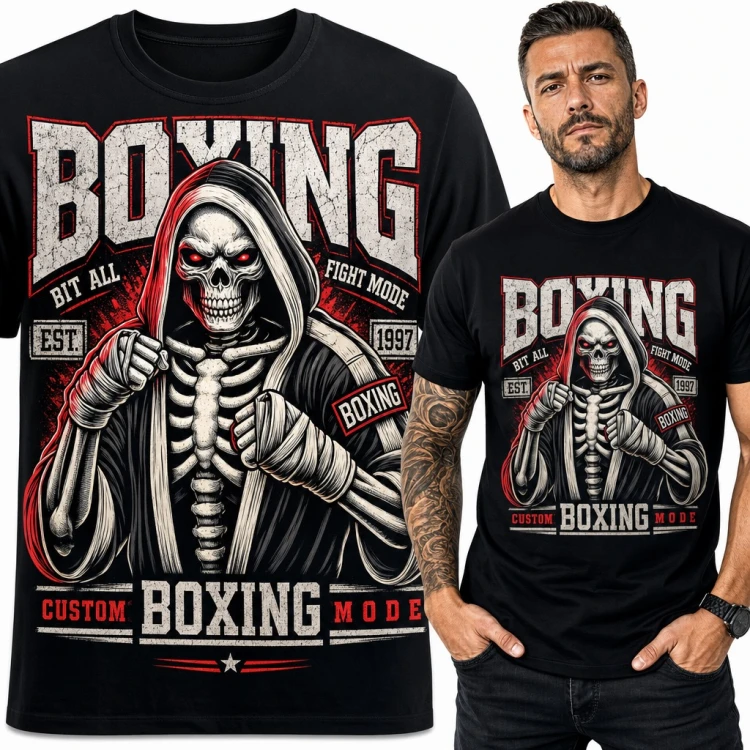 Koszulka męska „Boxing” - szkielet boksera w kapturze dla fana boksu