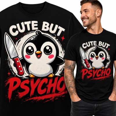 Koszulka męska „Cute but psycho” - pingwin z nożem