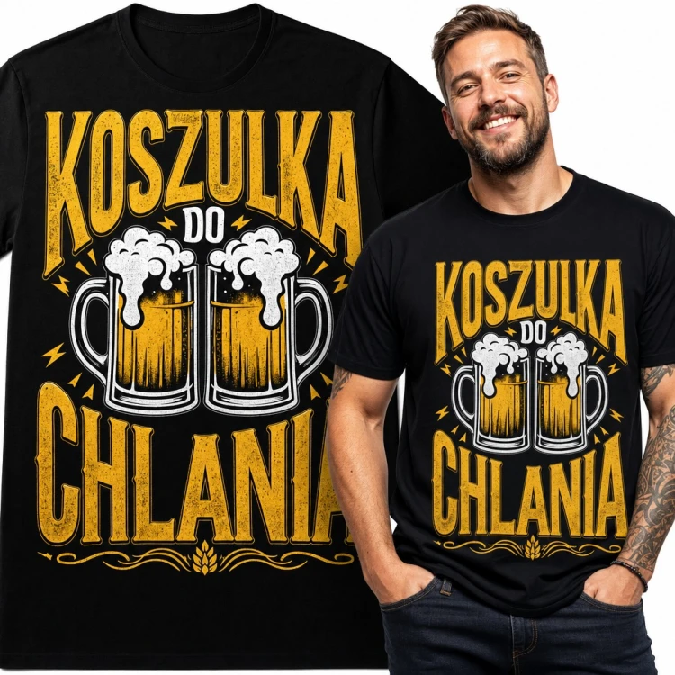 Koszulka męska z kuflami piwa „Koszulka do chlania” - dla piwosza