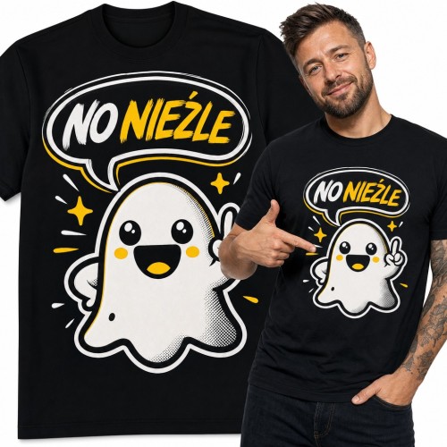 Koszulka męska z duszkiem kawaii i napisem „No nieźle”