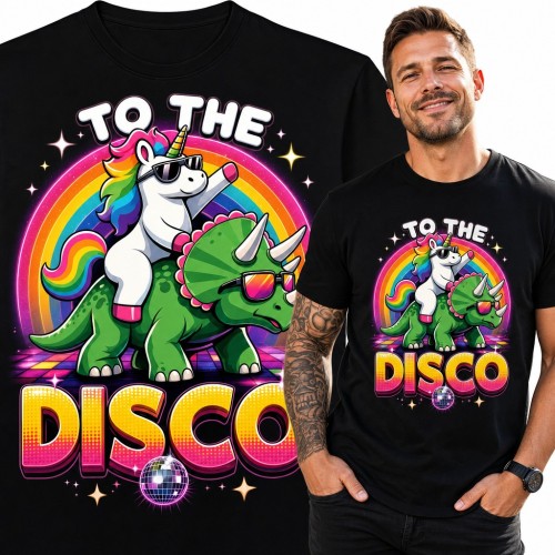 Koszulka męska jednorożec na triceratopsie „To the Disco”