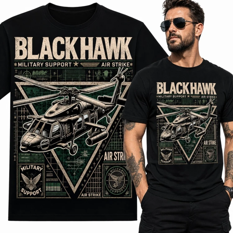 Koszulka męska śmigłowiec wojskowy „Blackhawk” - Military Support i Air Strike