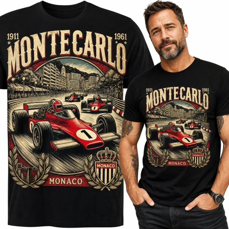 Koszulka męska „Montecarlo” - retro bolid wyścigowy z Monako