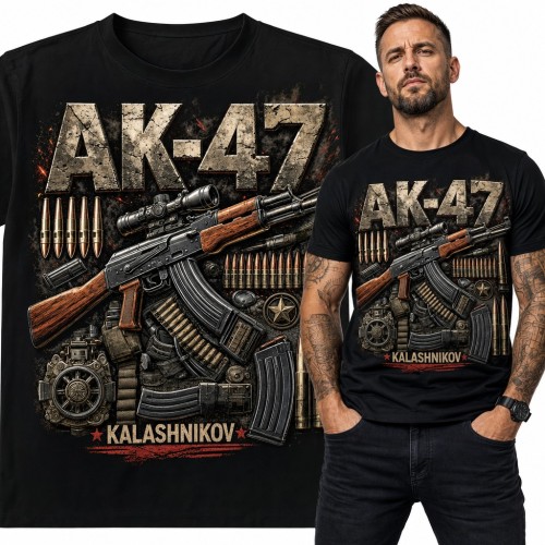 Koszulka męska „AK-47” - karabin Kałasznikow z amunicją dla strzelca