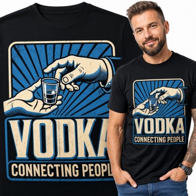 Koszulka męska „Vodka connecting people” - dłonie z kieliszkiem wódki