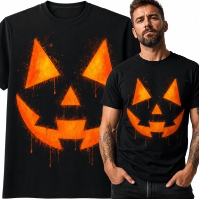 Koszulka męska z dynią jack-o’-lantern na Halloween - mroczny wzór