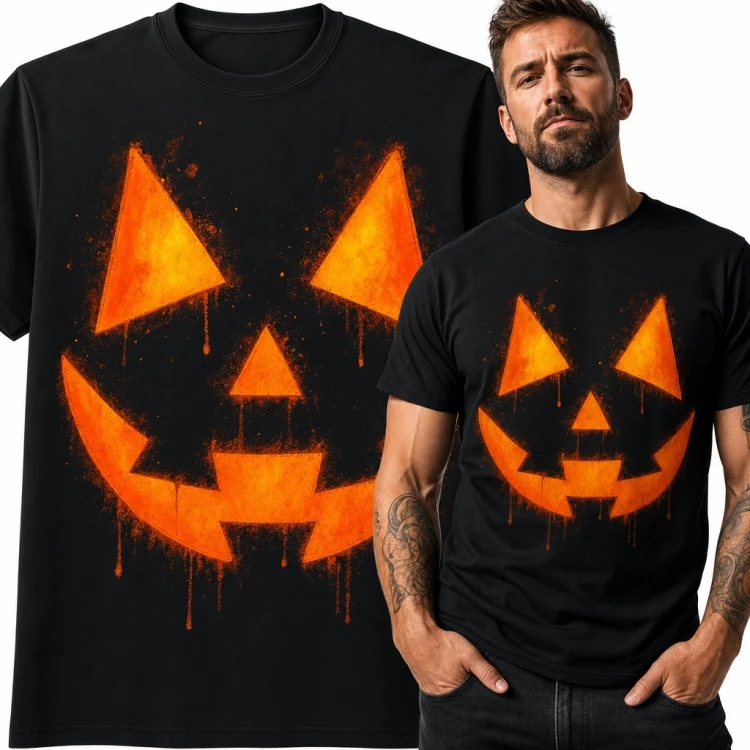 Koszulka męska z dynią jack-o’-lantern na Halloween - mroczny wzór
