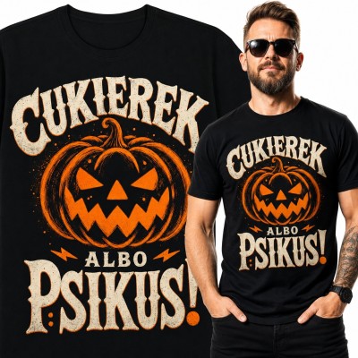 Koszulka męska „Cukierek albo psikus!” z halloweenową dynią