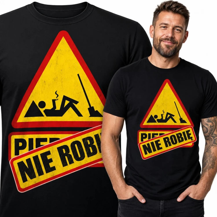 Koszulka męska „Nie robię” - znak robót drogowych z leżącym robotnikiem
