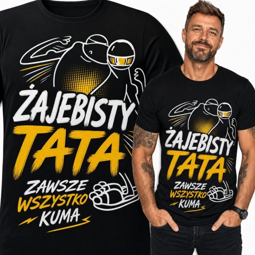 Koszulka męska „Żajebisty tata zawsze wszystko kuma” - komiksowy prezent dla taty
