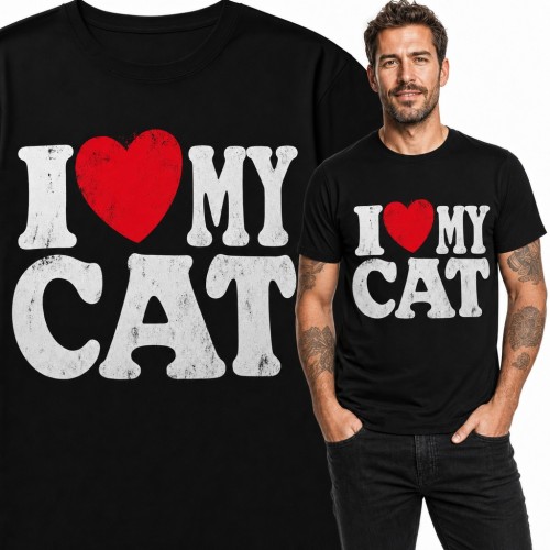 Koszulka męska „I ♥ my cat” z czerwonym sercem dla kociarza