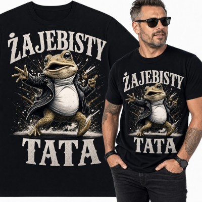 Koszulka męska „Żajebisty Tata” - tańcząca ropucha w ramonesce dla taty