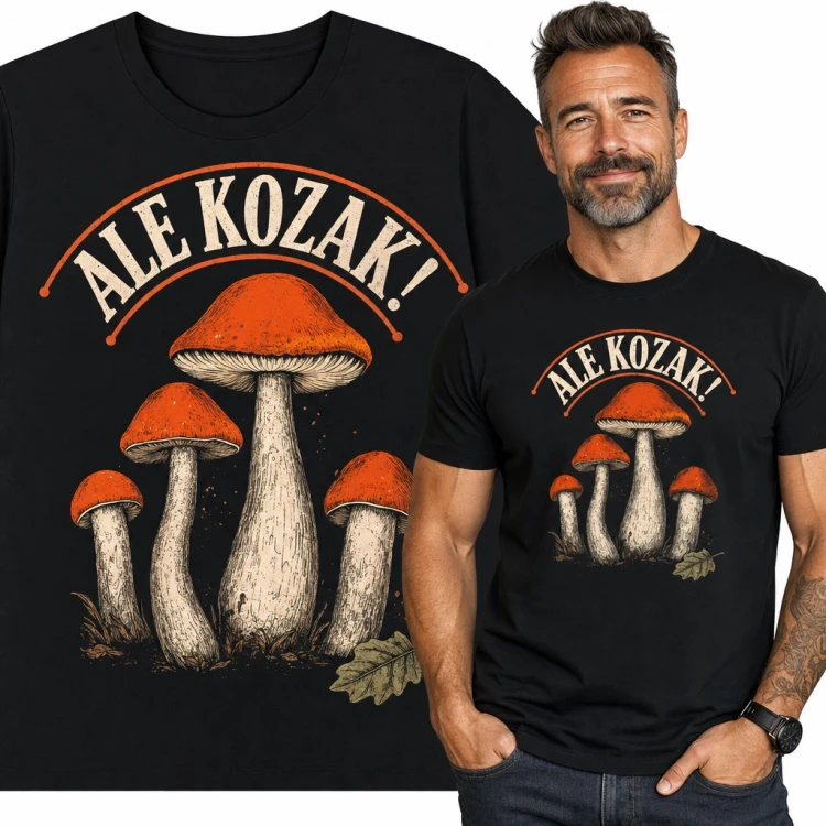 Koszulka męska z koźlarzami „Ale kozak!” dla grzybiarza