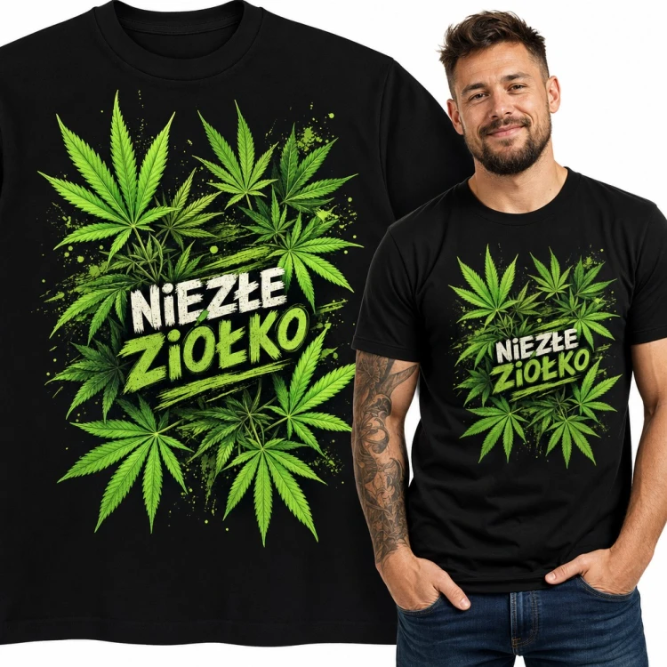 Koszulka męska „Niezłe ziołko” - zielone liście konopi