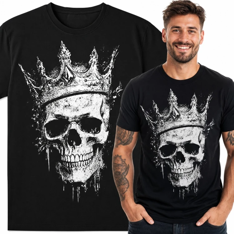 Koszulka męska czaszka w koronie - królewski skull w stylu grunge