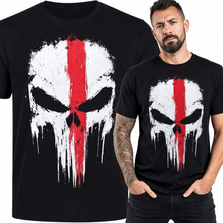 Koszulka męska czaszka Punisher z krzyżem św. Jerzego w stylu grunge
