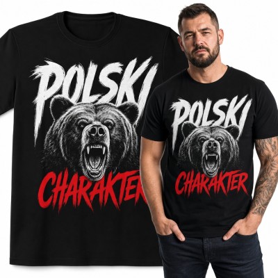 Koszulka męska „Polski charakter” - ryczący niedźwiedź dla patrioty