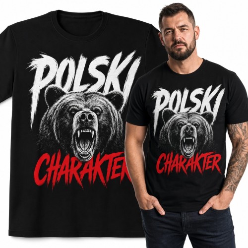 Koszulka męska „Polski charakter” - ryczący niedźwiedź dla patrioty