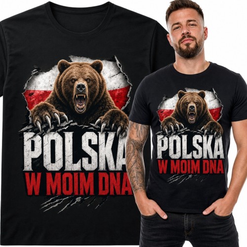 Koszulka męska „Polska w moim DNA” - ryczący niedźwiedź i flaga