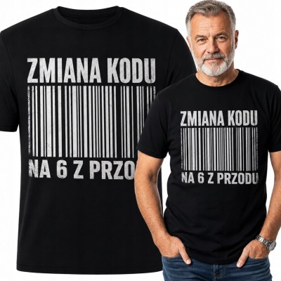 Koszulka męska z kodem kreskowym „Zmiana kodu - na 6 z przodu”