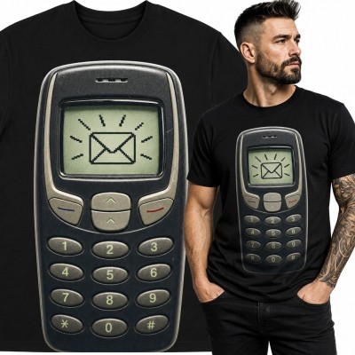 Koszulka męska retro telefon komórkowy z lat 90 i ikoną SMS