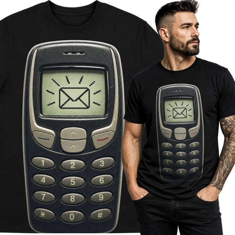 Koszulka męska retro telefon komórkowy z lat 90 i ikoną SMS