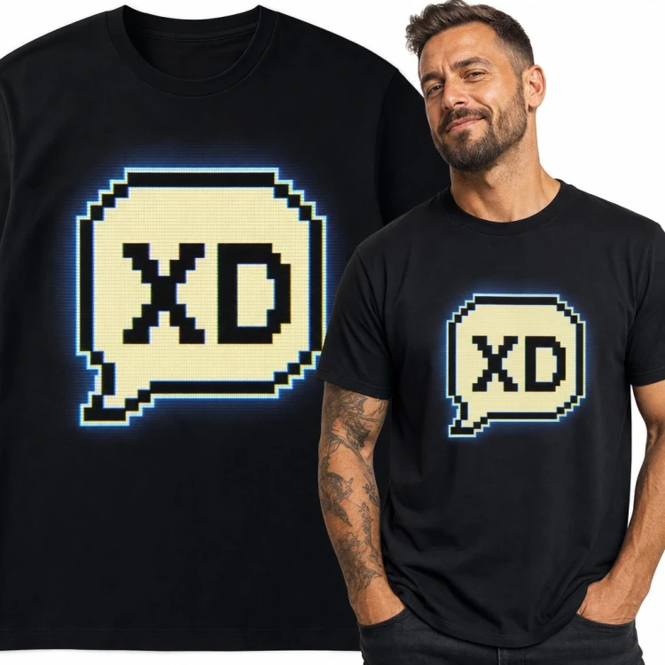 Koszulka męska „XD” - pikselowy dymek czatu dla gracza