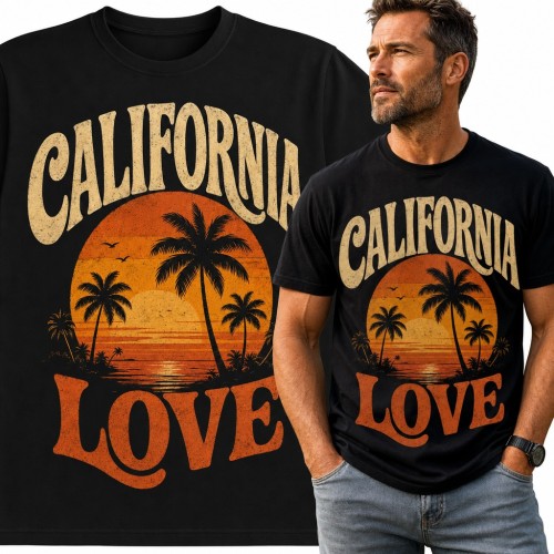 Koszulka męska „California Love” - retro zachód słońca z palmami