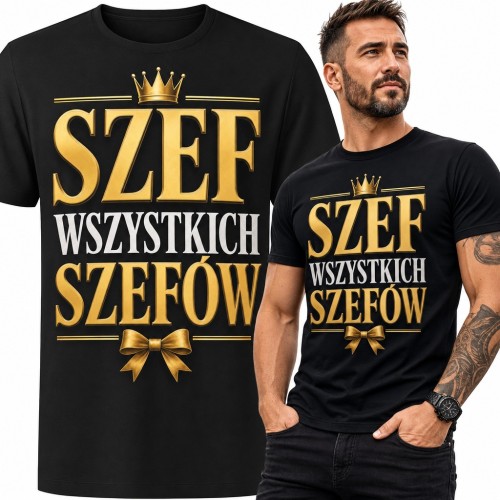 Koszulka męska „Szef wszystkich szefów” - złota korona i kokarda