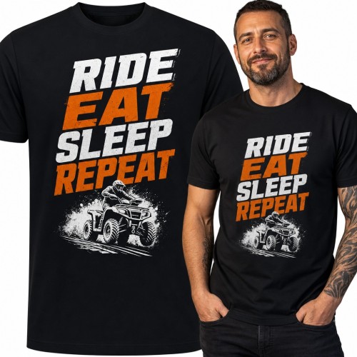 Koszulka męska z quadem w terenie i napisem „Ride Eat Sleep Repeat” - dla quadowca