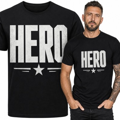 Koszulka męska „Hero” z gwiazdą i paskami w stylu militarnym